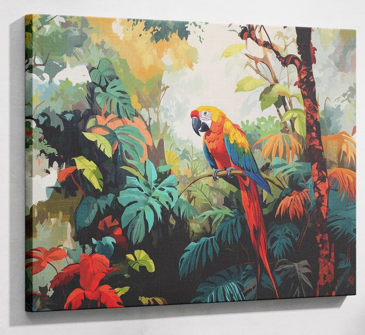 Tropical Parrot Jungle Black Caribbean wall art canvas print with visible wall art format