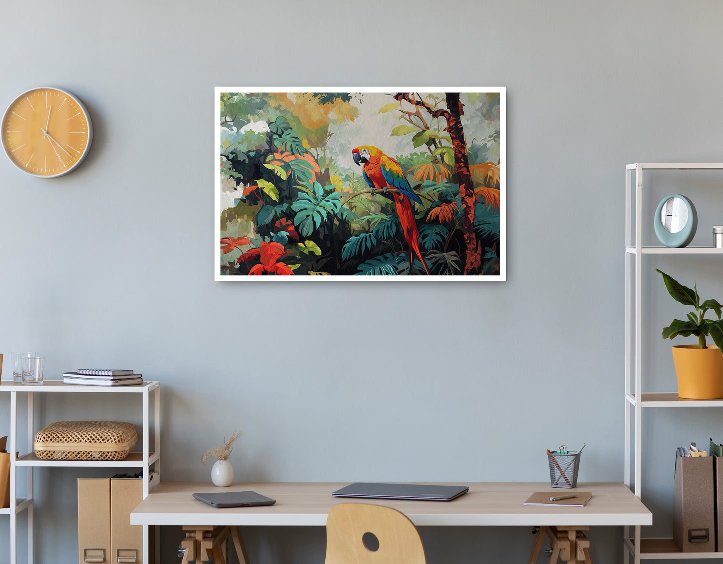 Tropical Parrot Jungle Black Caribbean wall art print view