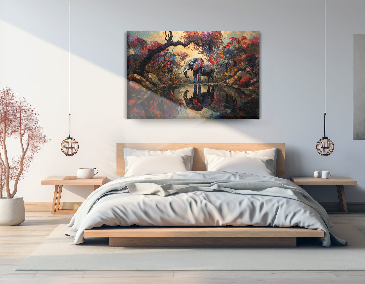 Elephant Forest Reflection African American canvas print displayed as bedroom wall decor
