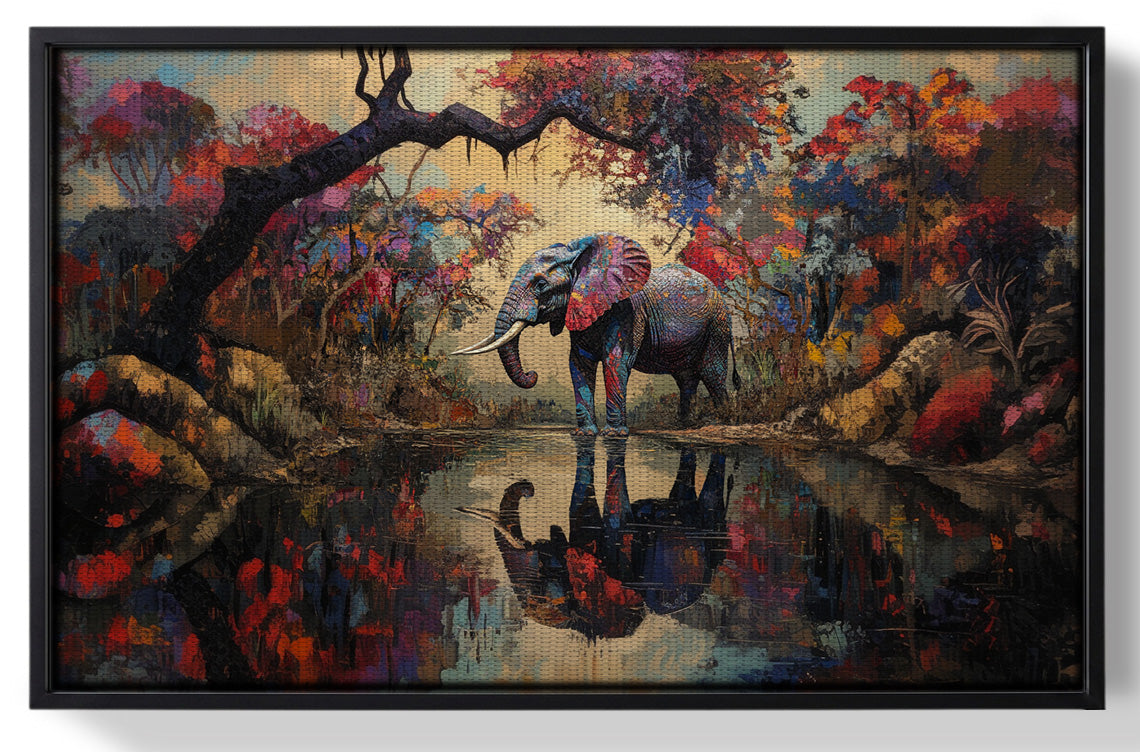 Framed Elephant Forest Reflection African American canvas print for home decor
