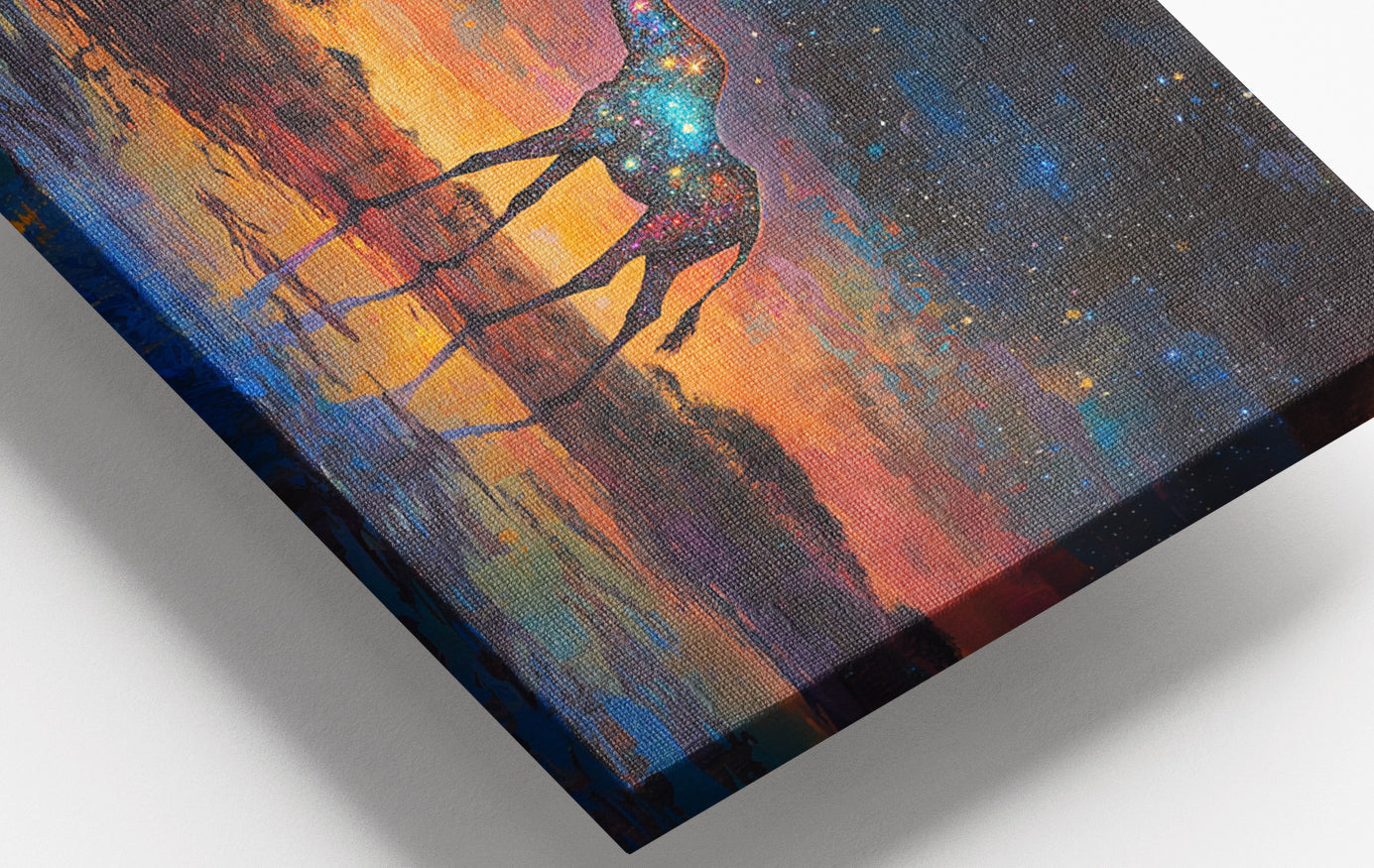 Close-up of Glowing Giraffe Sunset Black African American canvas print detail