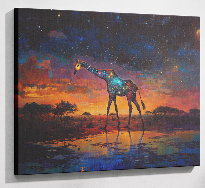 Glowing Giraffe Sunset Black African American canvas print canvas print with visible wall art format