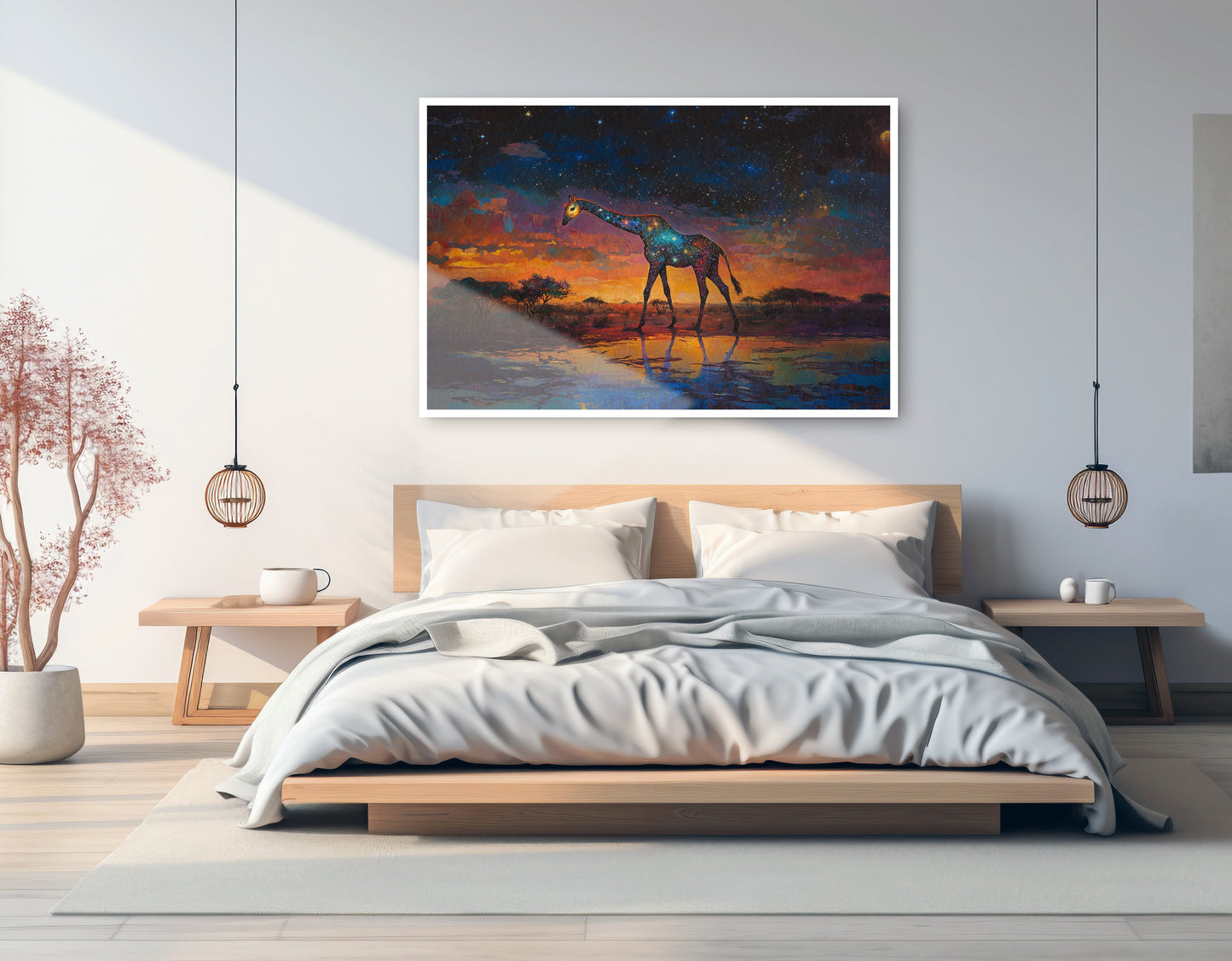 Glowing Giraffe Sunset Black African American canvas print artwork view