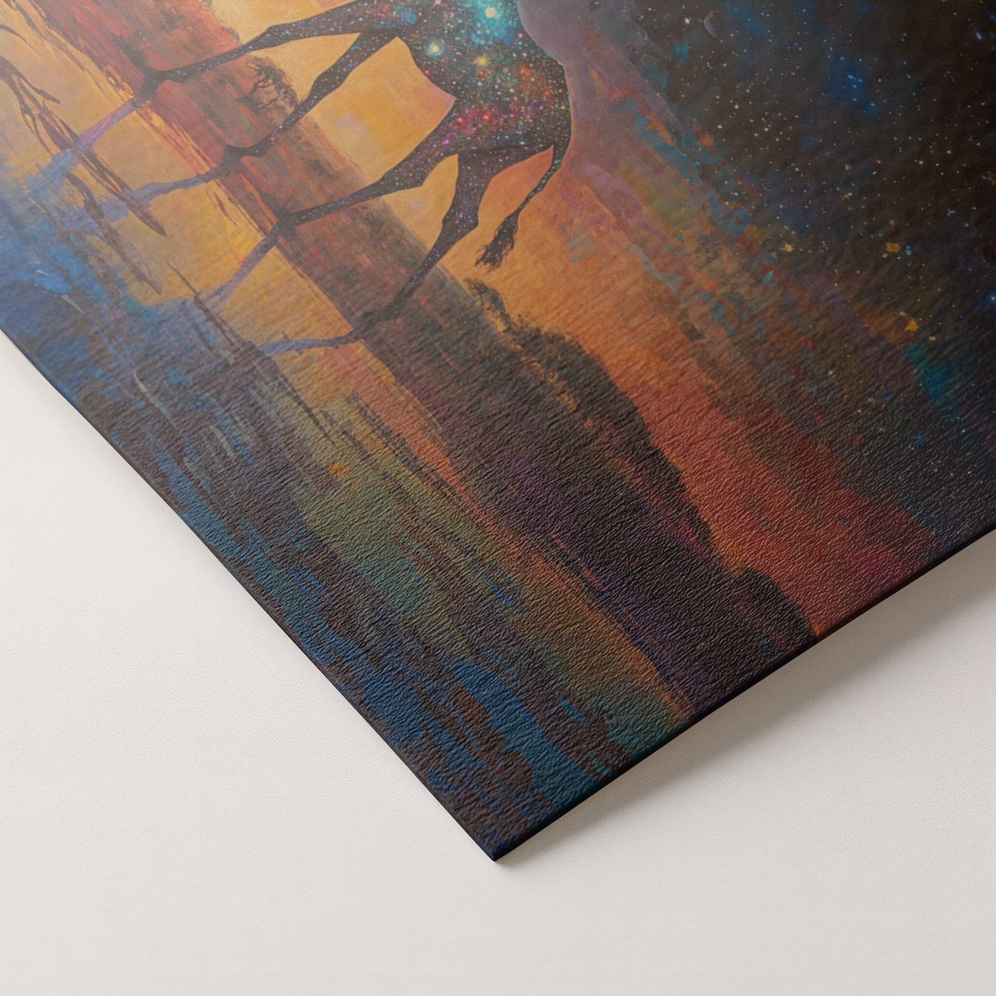 Glowing Giraffe Sunset Black African American canvas print artwork by MoomZee Artwork