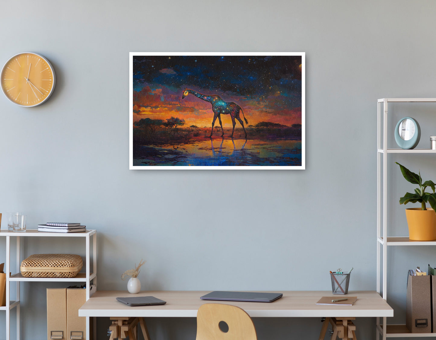 Glowing Giraffe Sunset Black African American canvas print print view
