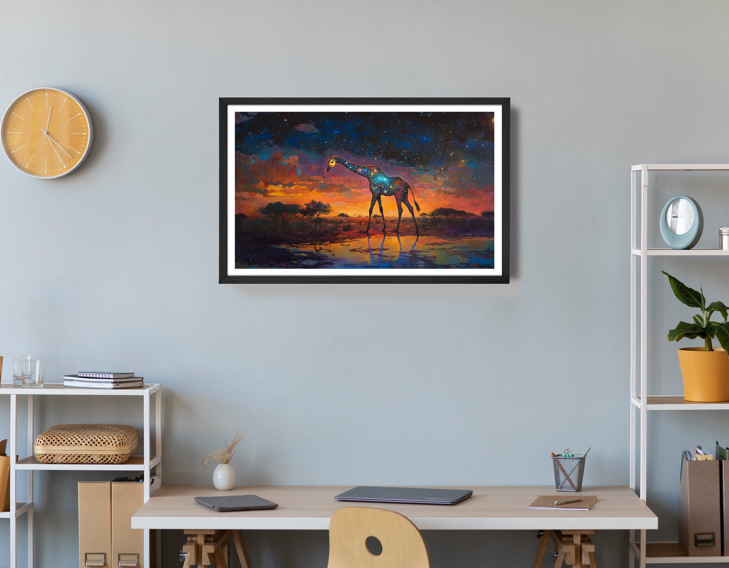 Glowing Giraffe Sunset Black African American canvas print view 72