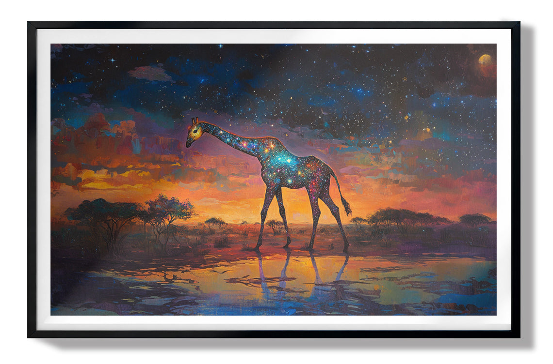 Glowing Giraffe Sunset Black African American canvas print view 67
