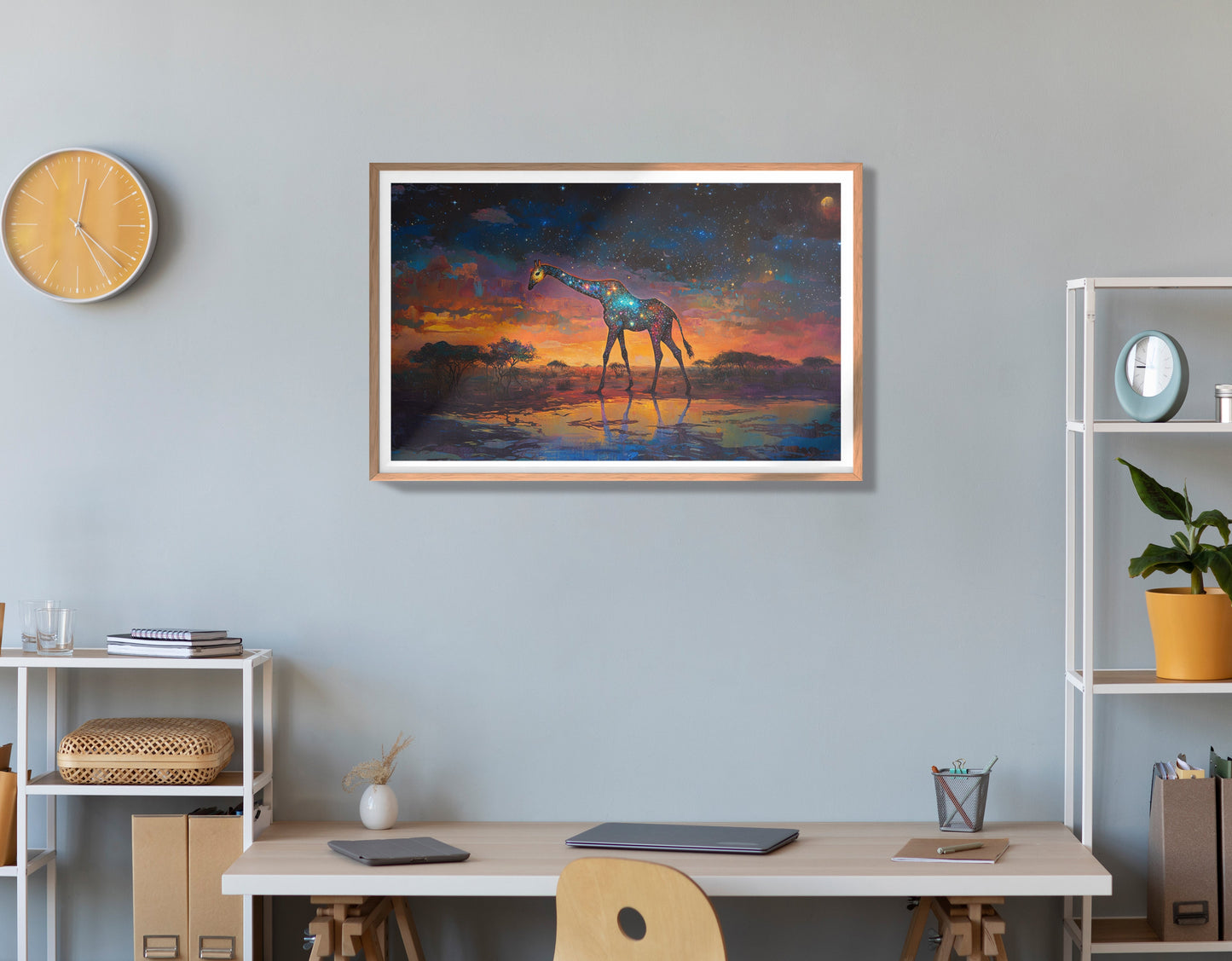 Glowing Giraffe Sunset Black African American canvas print view 84