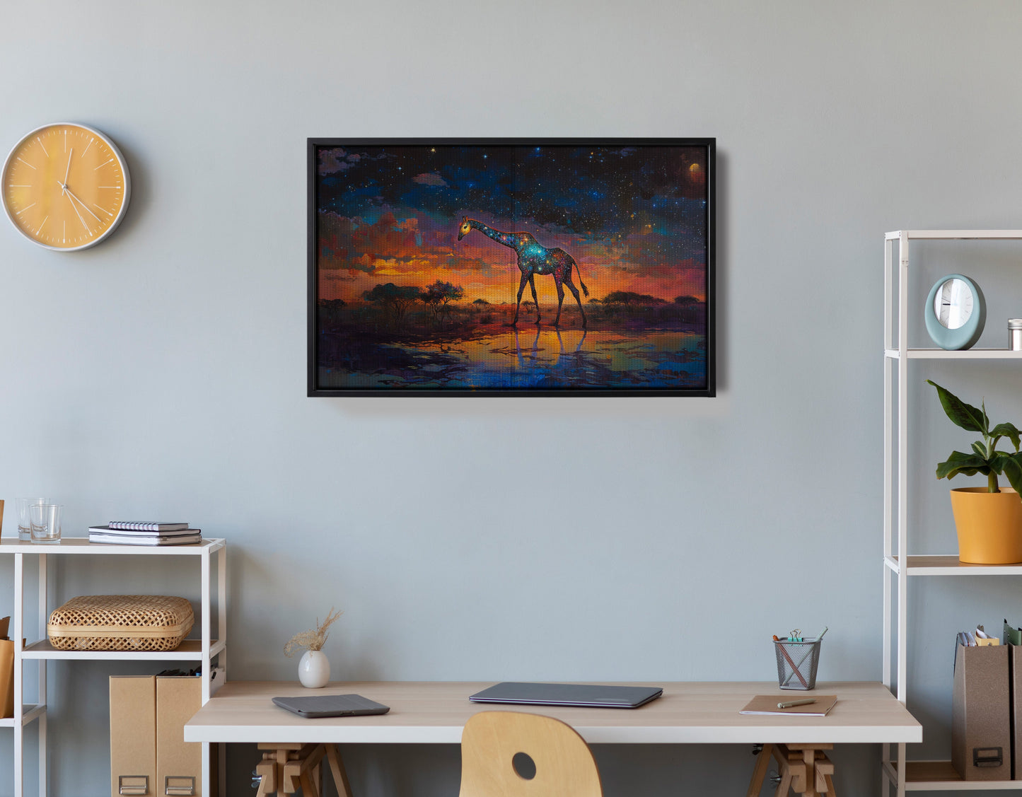 Glowing Giraffe Sunset Black African American canvas print view 30