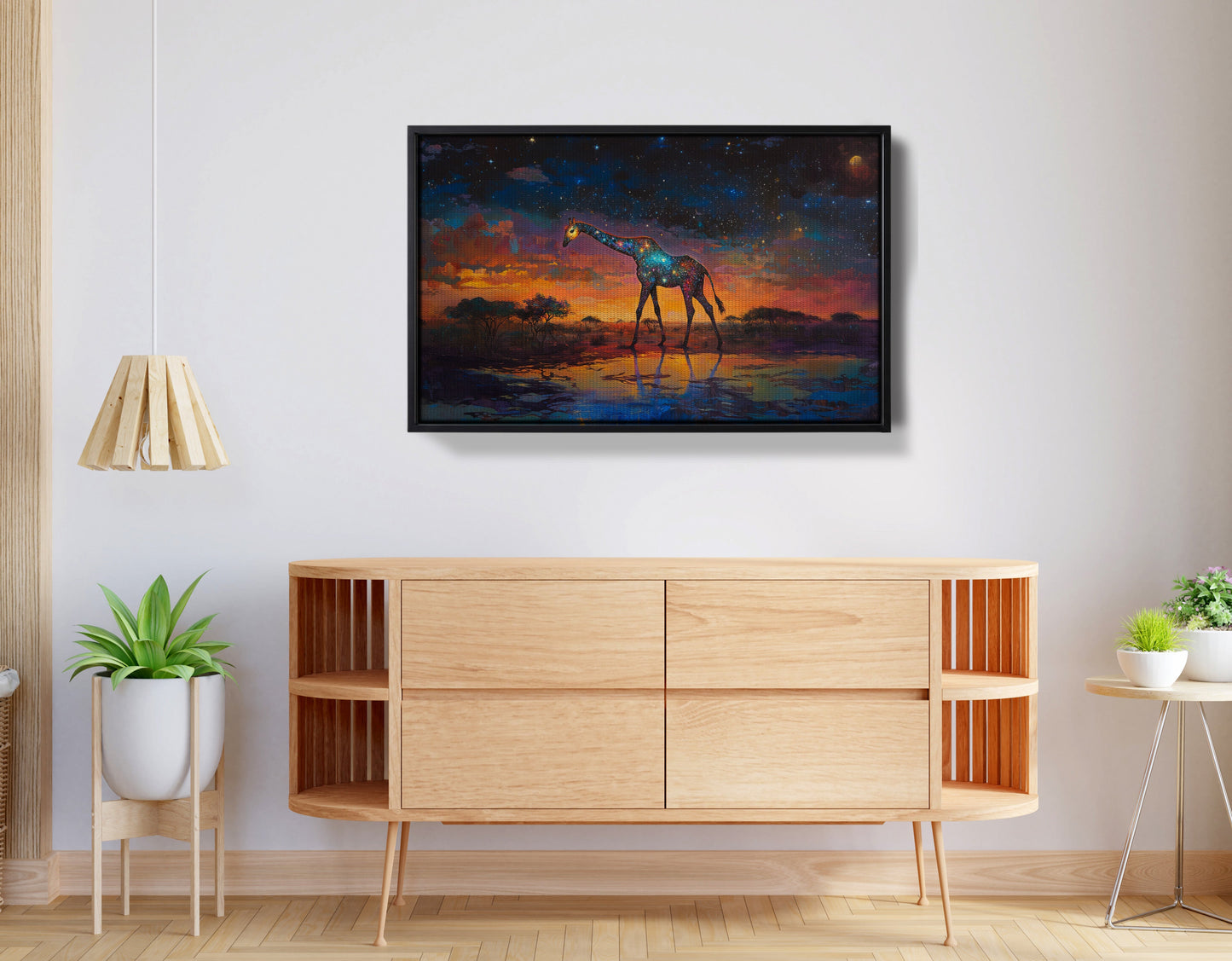 Glowing Giraffe Sunset Black African American canvas print view 26