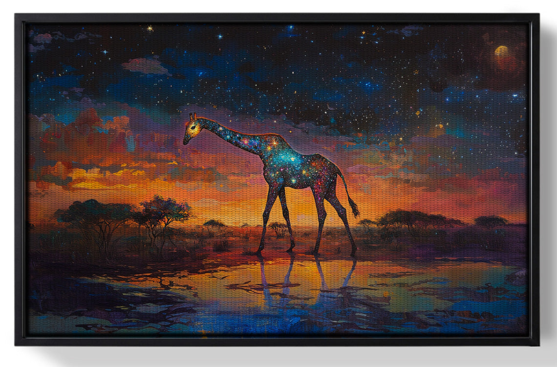 Framed Glowing Giraffe Sunset Black African American canvas print for home decor