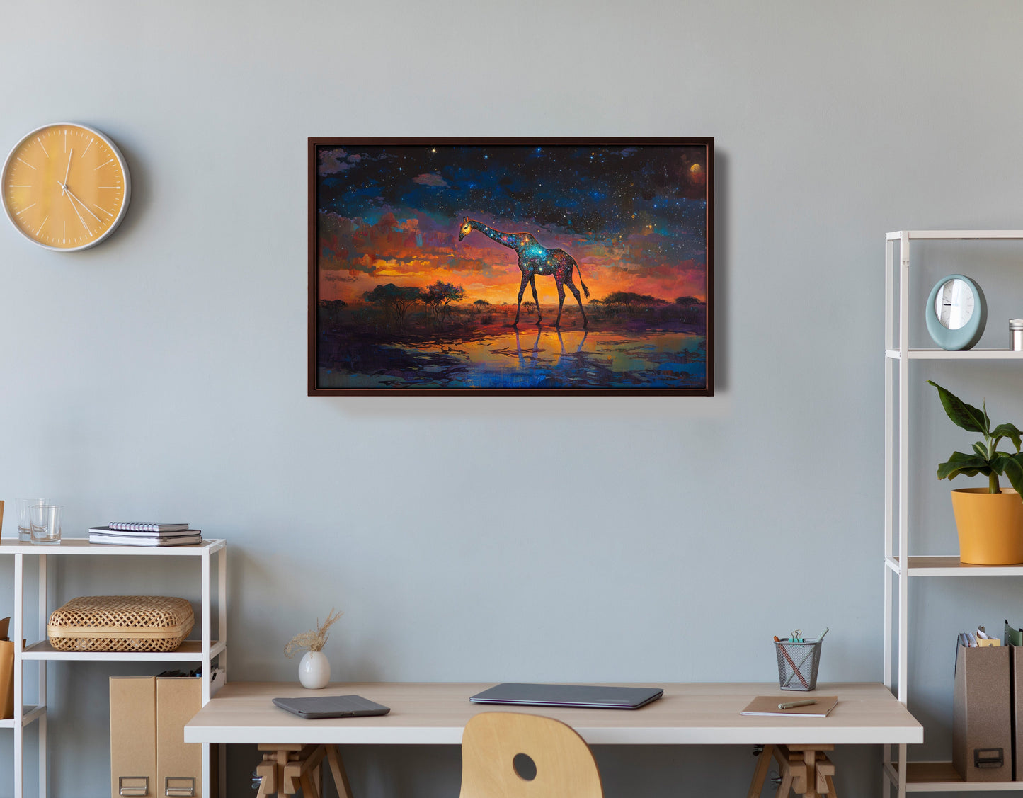 Glowing Giraffe Sunset Black African American canvas print view 36