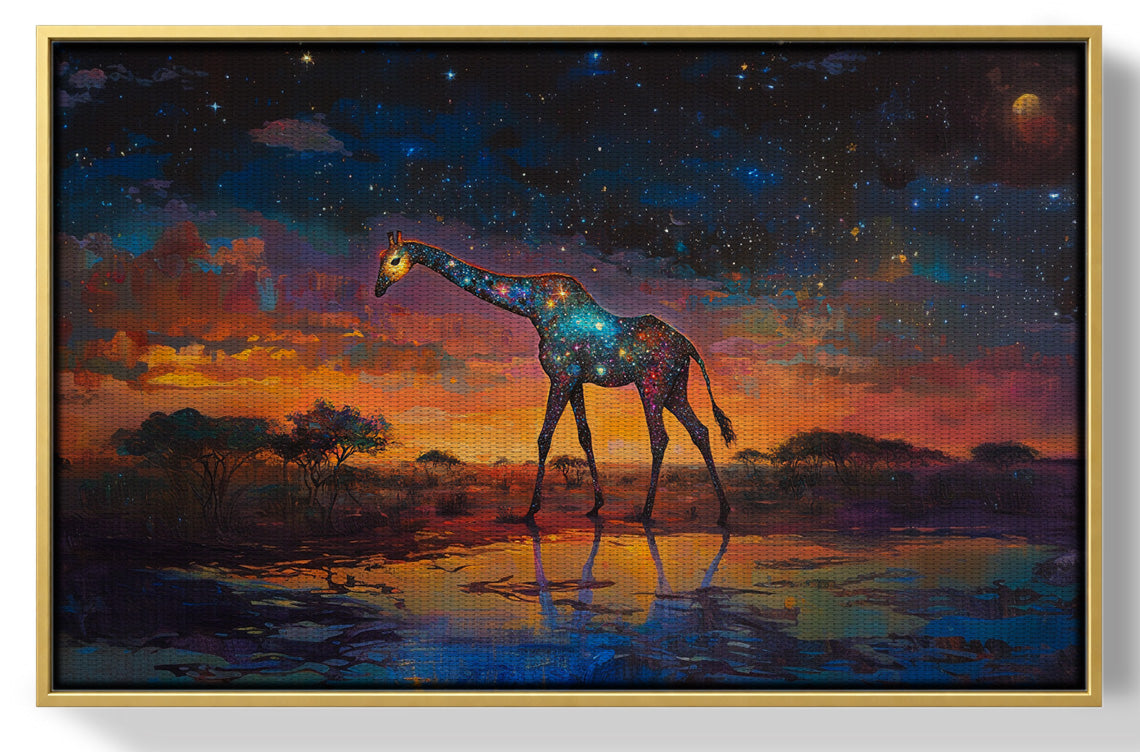 Glowing Giraffe Sunset Black African American canvas print view 37
