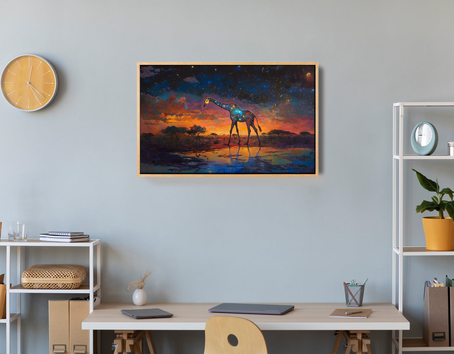 Glowing Giraffe Sunset Black African American canvas print view 54