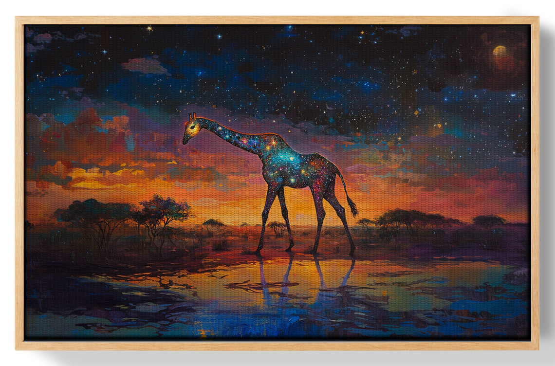Glowing Giraffe Sunset Black African American canvas print view 49