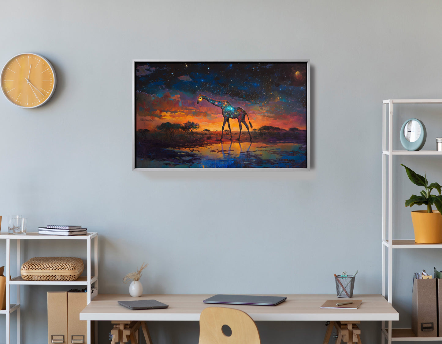 Glowing Giraffe Sunset Black African American canvas print view 60