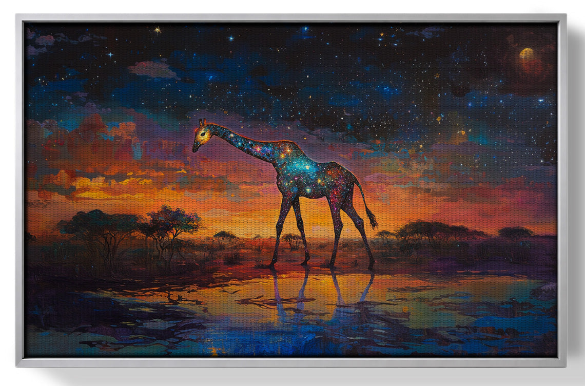 Glowing Giraffe Sunset Black African American canvas print view 55