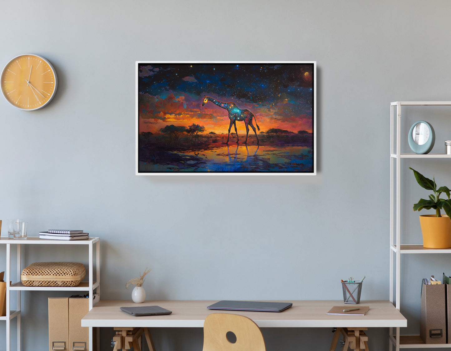 Glowing Giraffe Sunset Black African American canvas print view 66