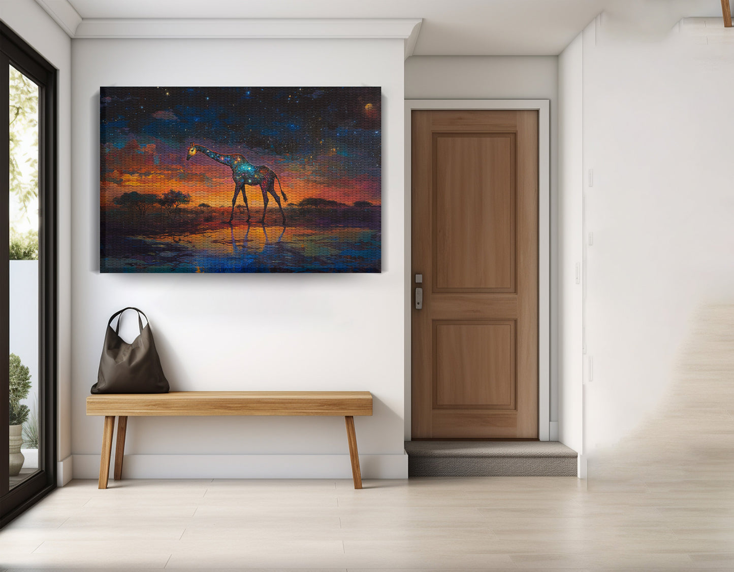 Glowing Giraffe Sunset Black African American canvas print view 17