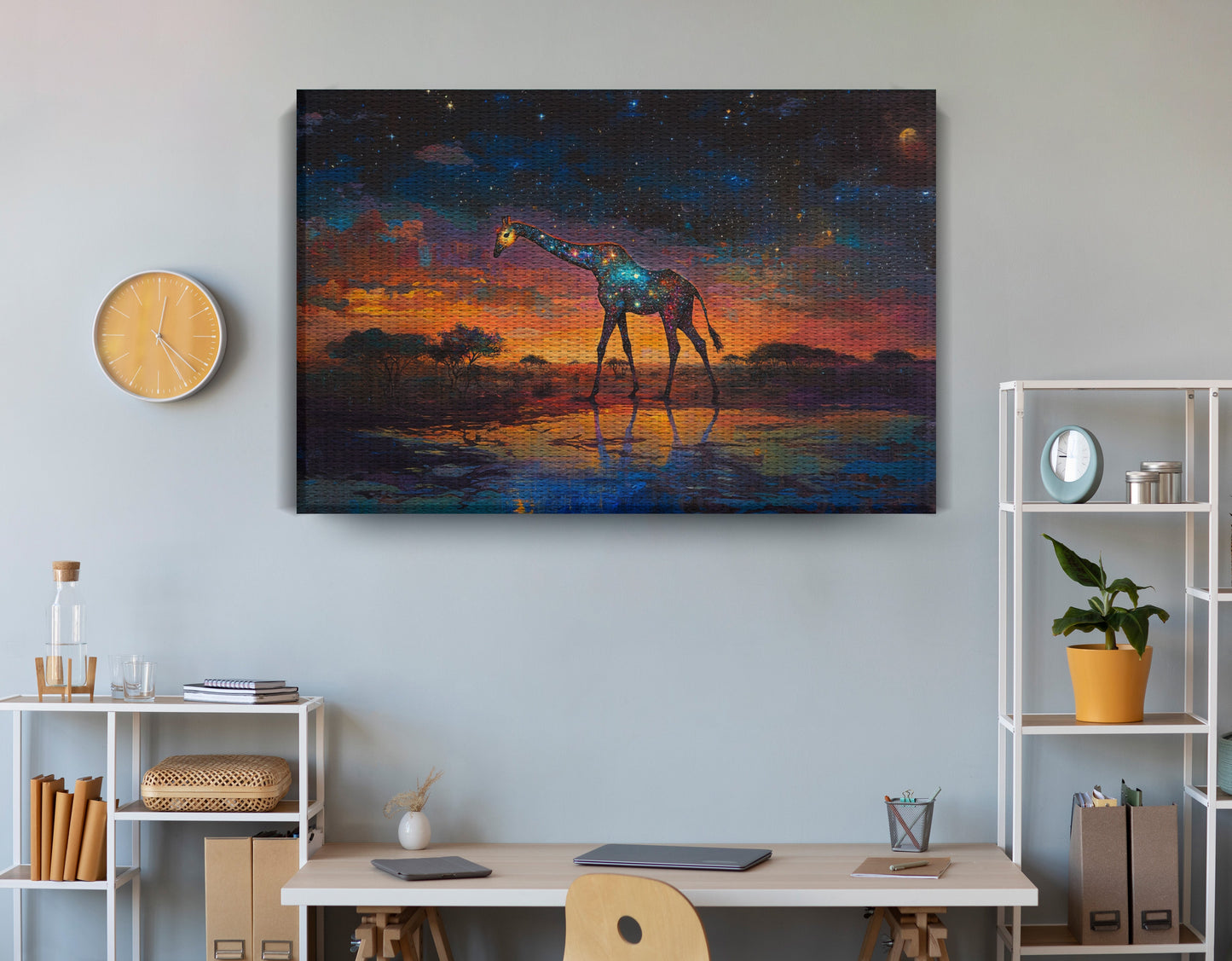 Glowing Giraffe Sunset Black African American canvas print view 18