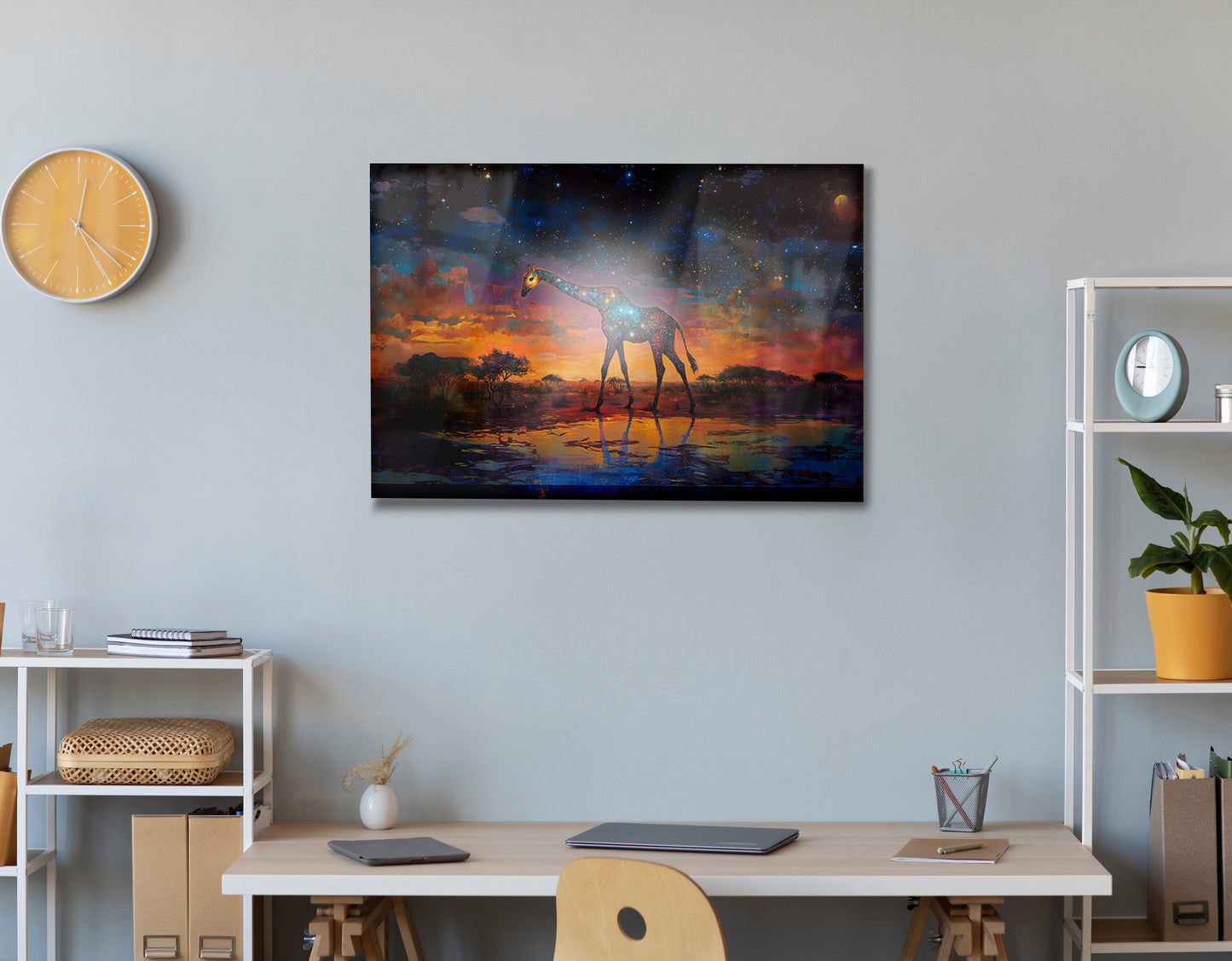 Glowing Giraffe Sunset Black African American canvas print view 24