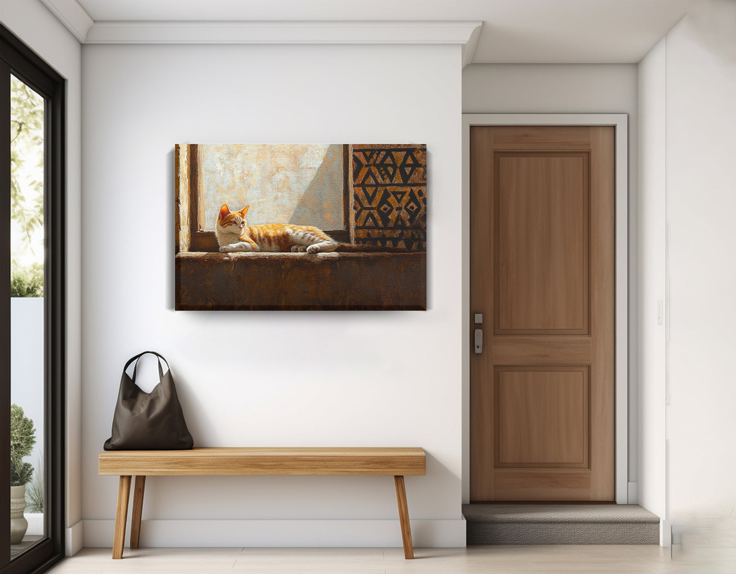 Orange Cat Window African American canvas print displayed as entryway wall decor