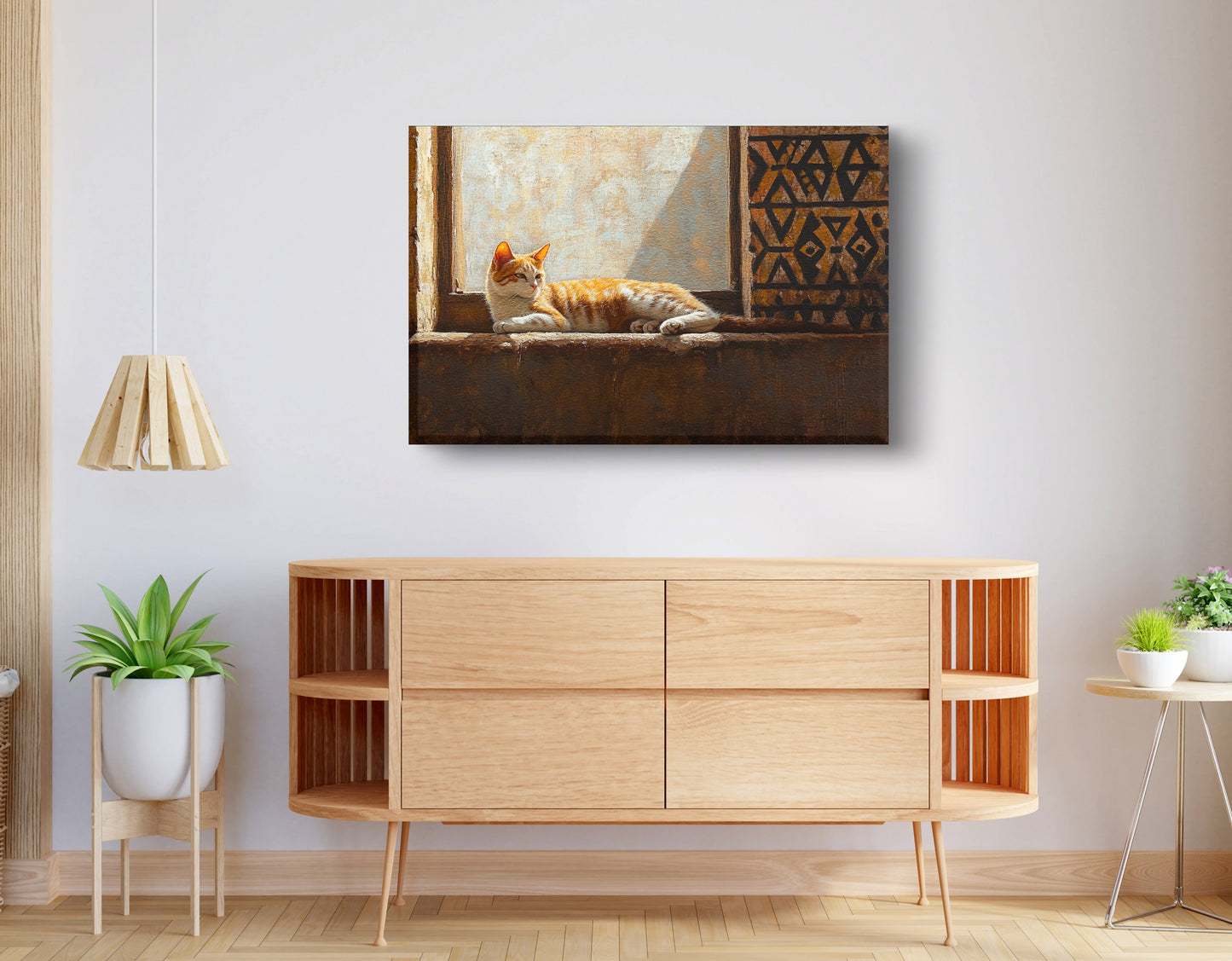 Orange Cat Window African American canvas print displayed as living room wall decor