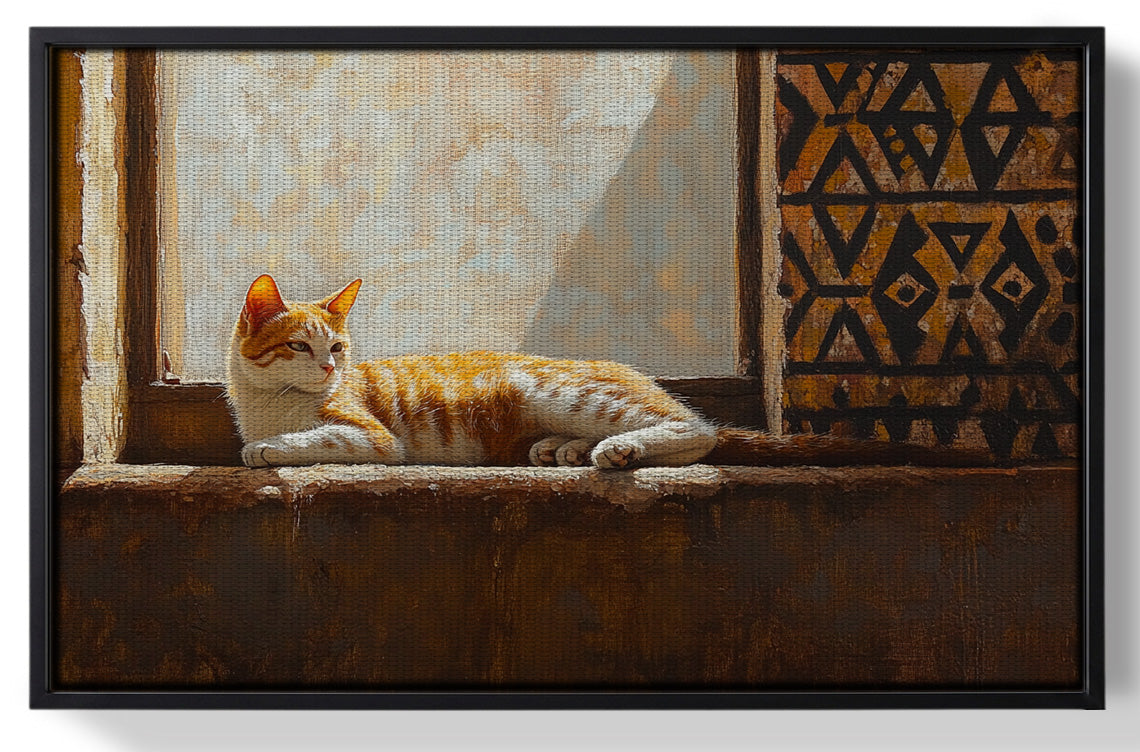 Framed Orange Cat Window African American canvas print for home decor