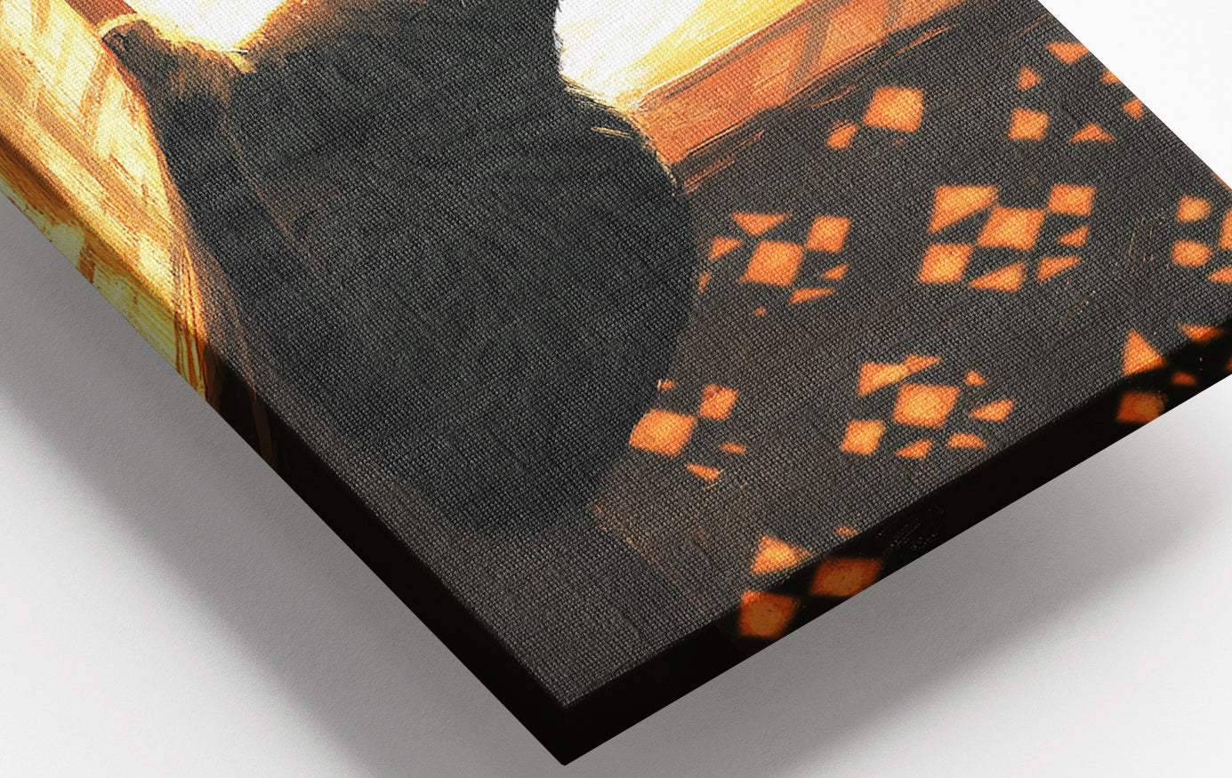 Close-up of Black Cat Window Light African American canvas print detail