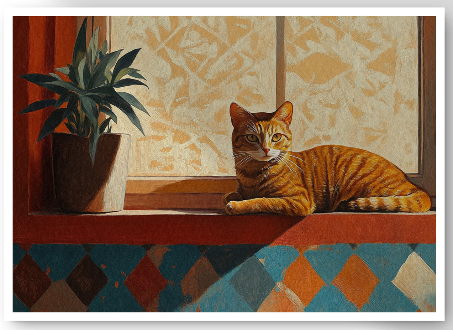 Orange Cat Houseplant African American canvas print by MoomZee Artwork