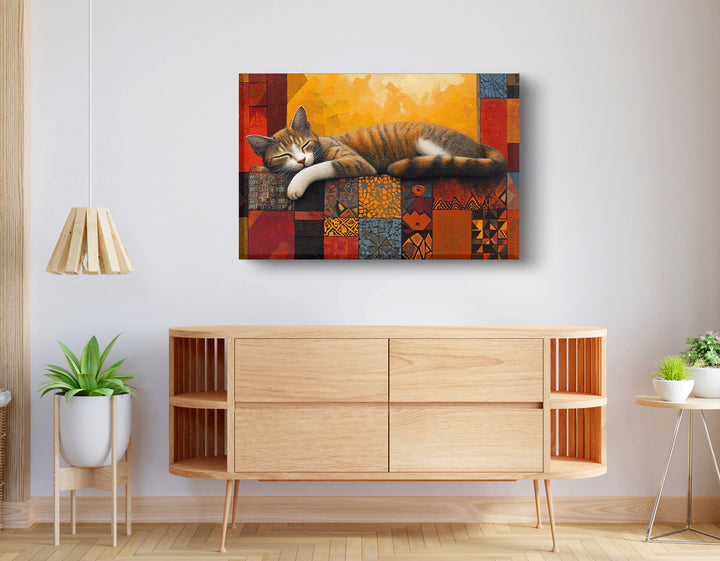 Sleeping Cat Quilt Wall Art Print