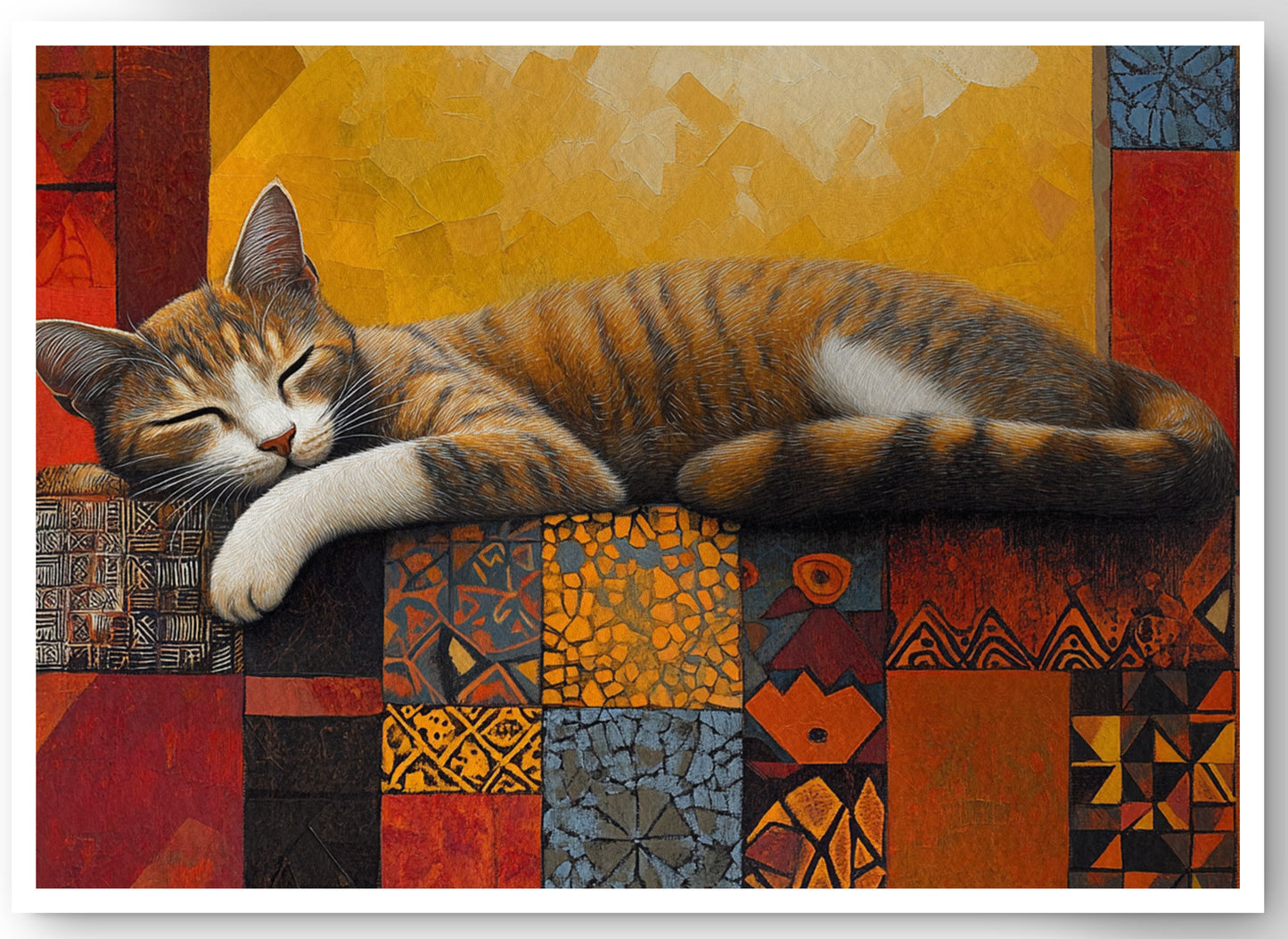 Sleeping Cat Quilt African American canvas print by MoomZee Artwork