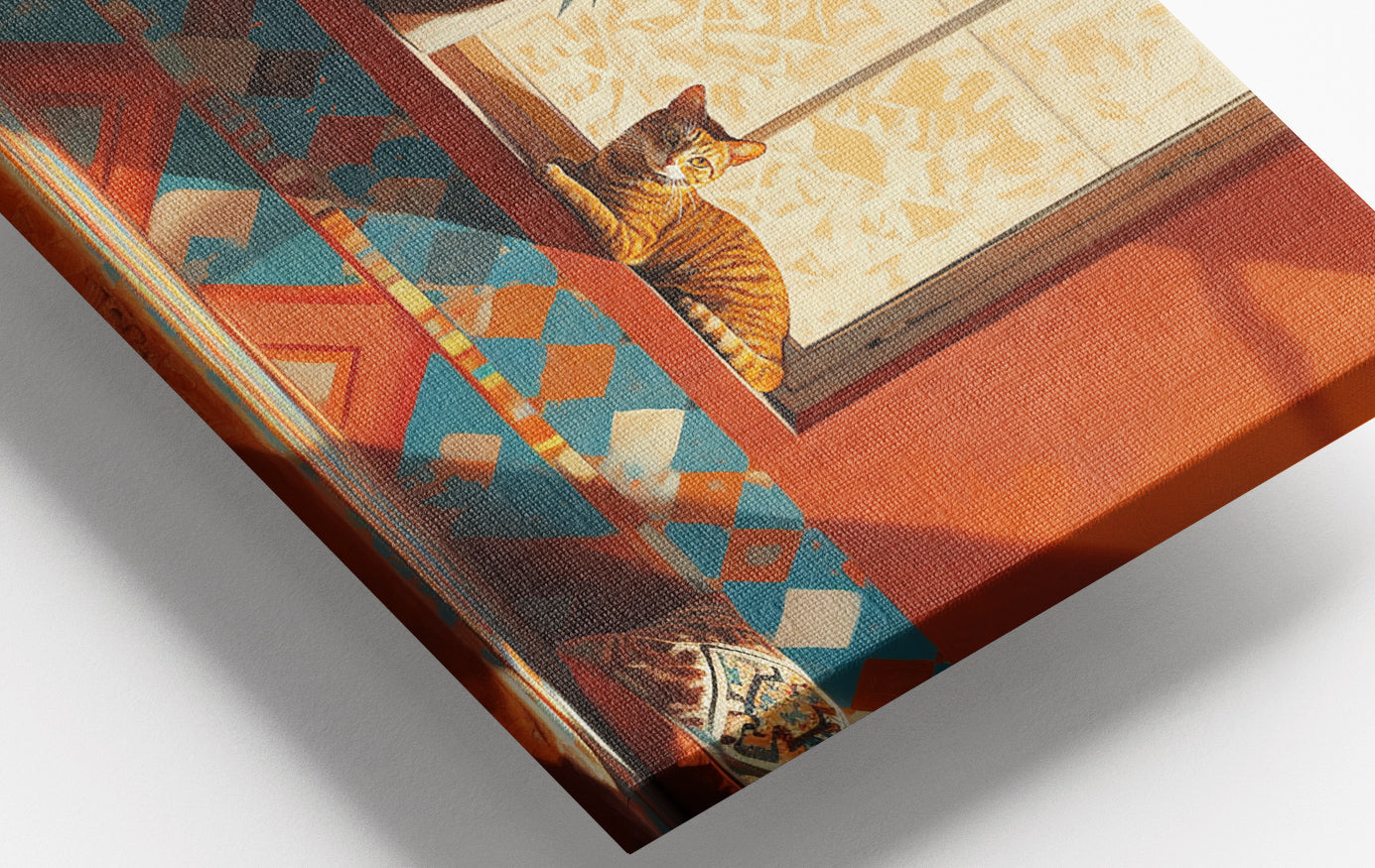 Close-up of Orange Cat Sunroom African American canvas print detail