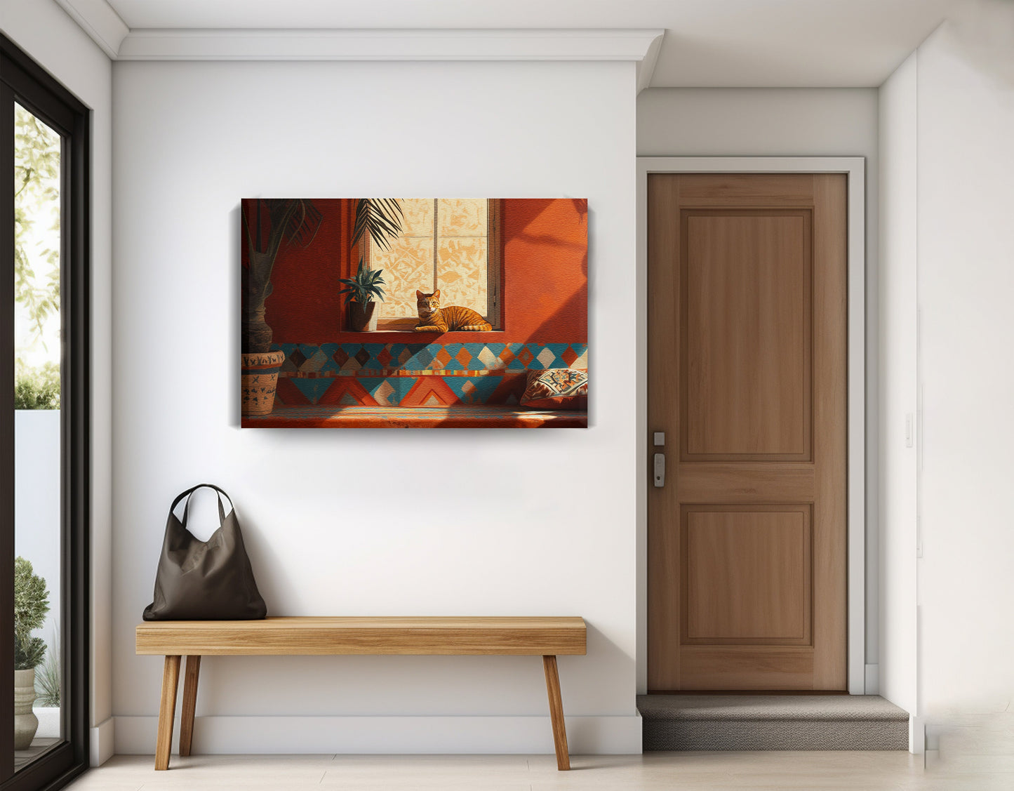 Orange Cat Sunroom African American canvas print displayed as entryway wall decor