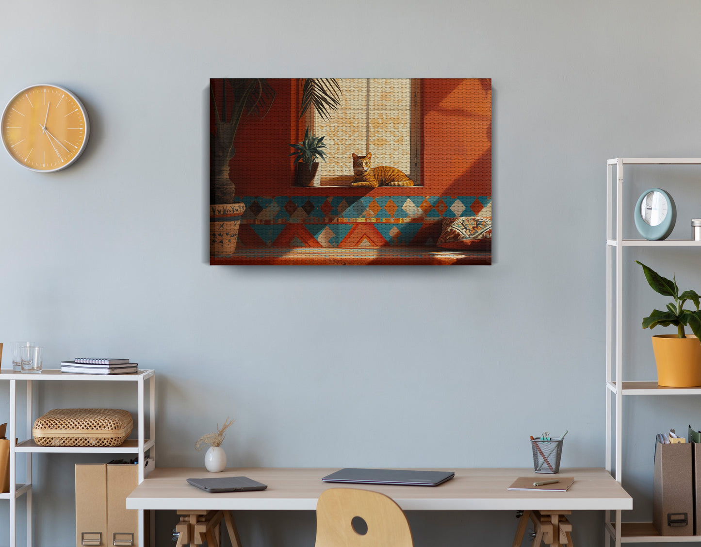 Orange Cat Sunroom African American canvas print displayed as office wall decor
