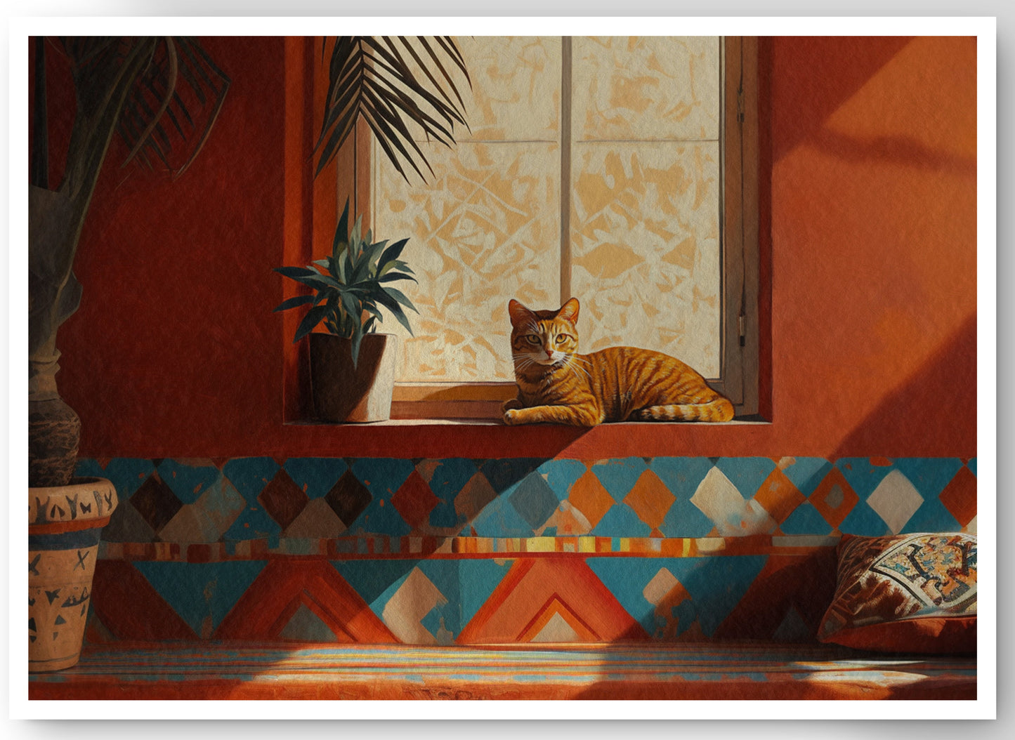 Orange Cat Sunroom African American canvas print by MoomZee Artwork