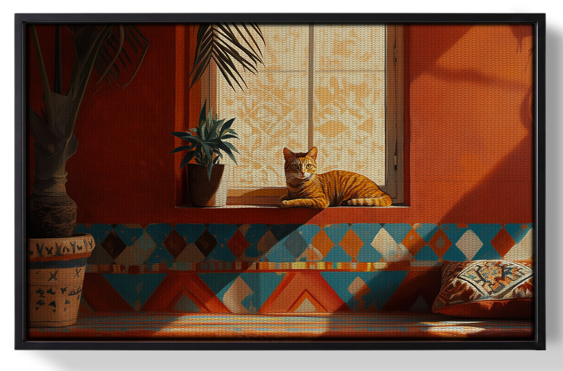 Framed Orange Cat Sunroom African American canvas print for home decor