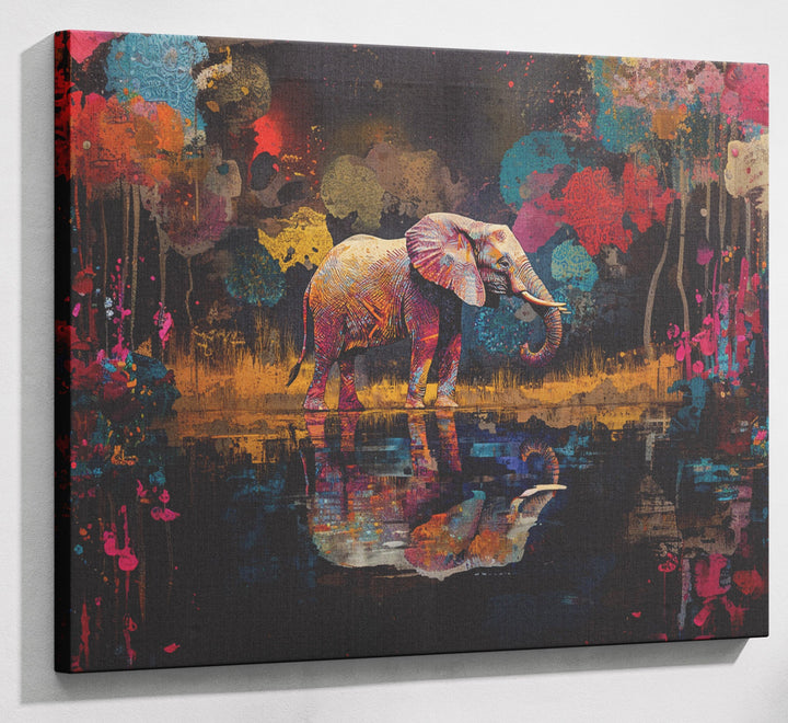 Elephant River Reflection African American canvas print canvas print with visible wall art format