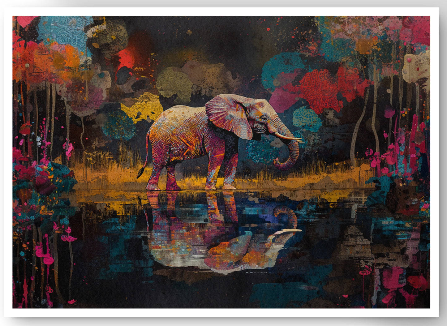 Elephant River Reflection African American canvas print by MoomZee Artwork