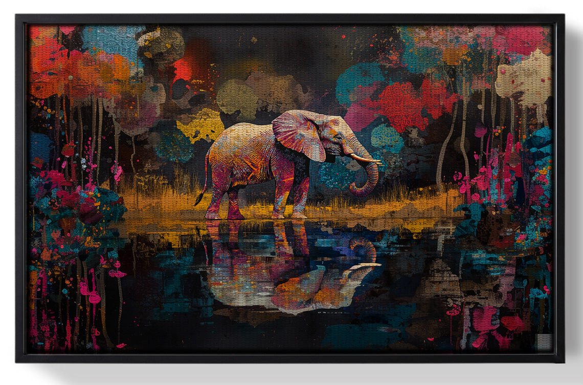 Framed Elephant River Reflection African American canvas print for home decor