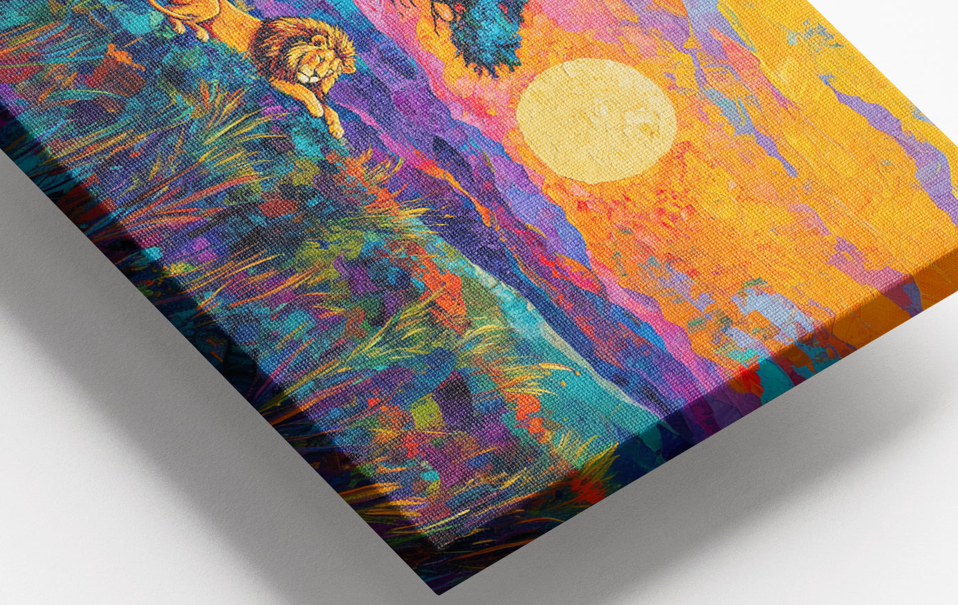 Close-up of Lion Sunset Safari Black African American canvas print detail