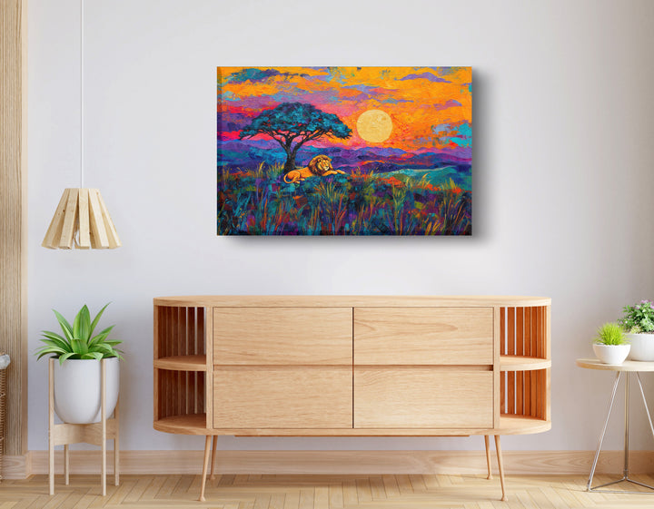 Lion Sunset Safari Black Wall Art