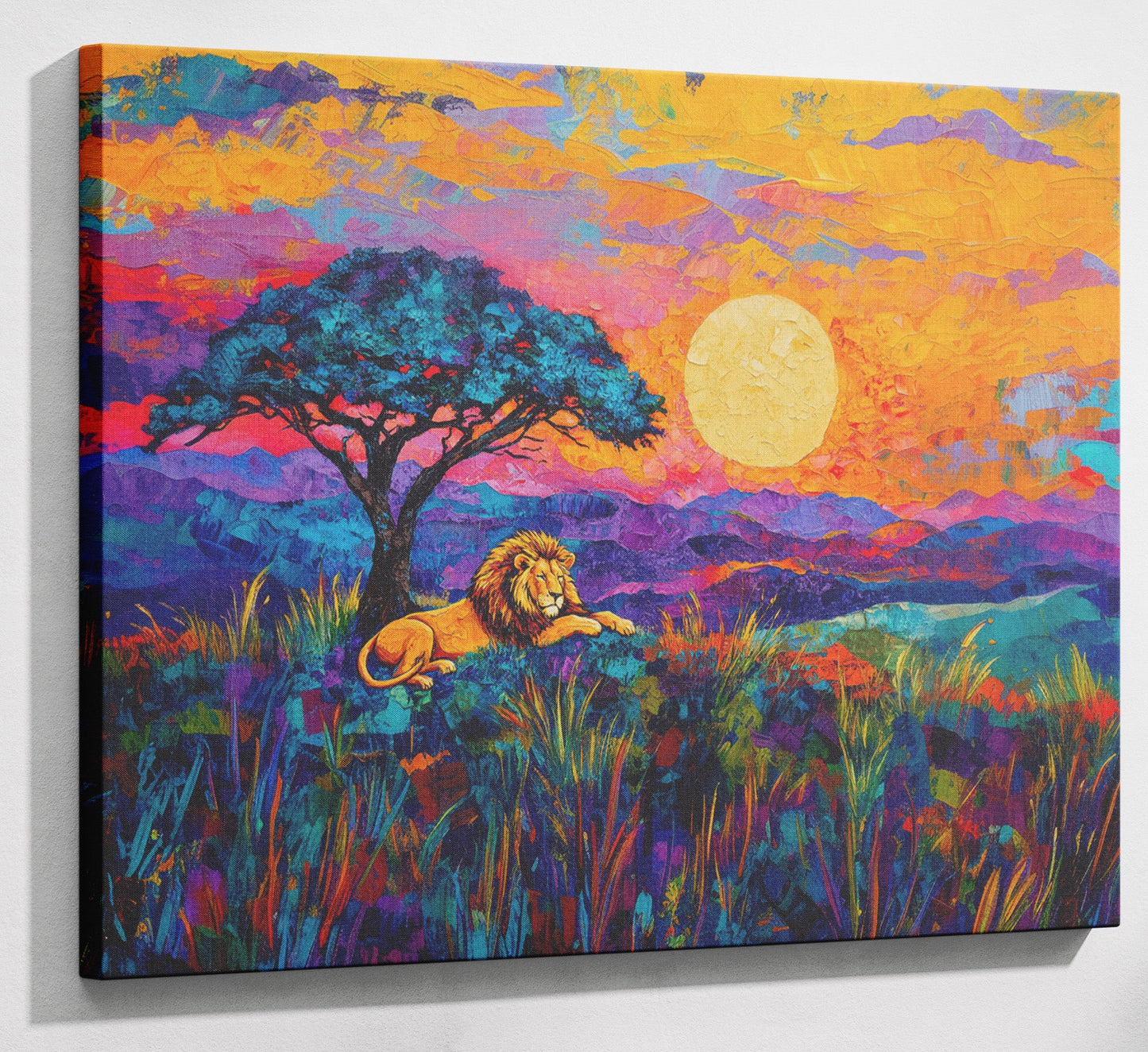 Lion Sunset Safari Black African American canvas print canvas print with visible wall art format