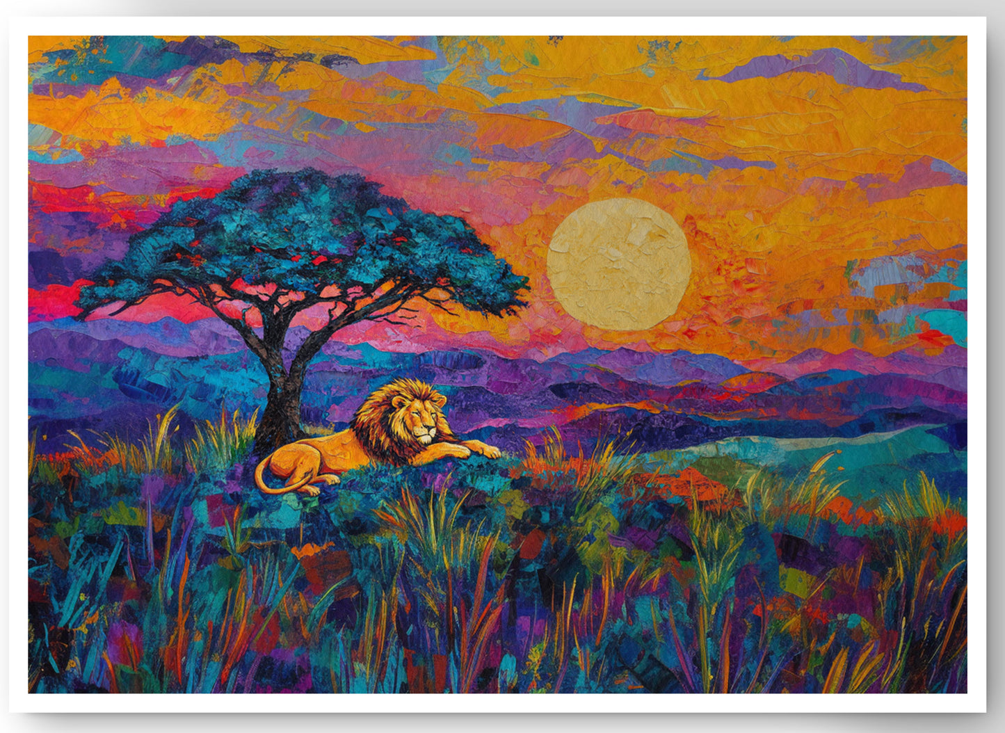 Lion Sunset Safari Black African American canvas print by MoomZee Artwork