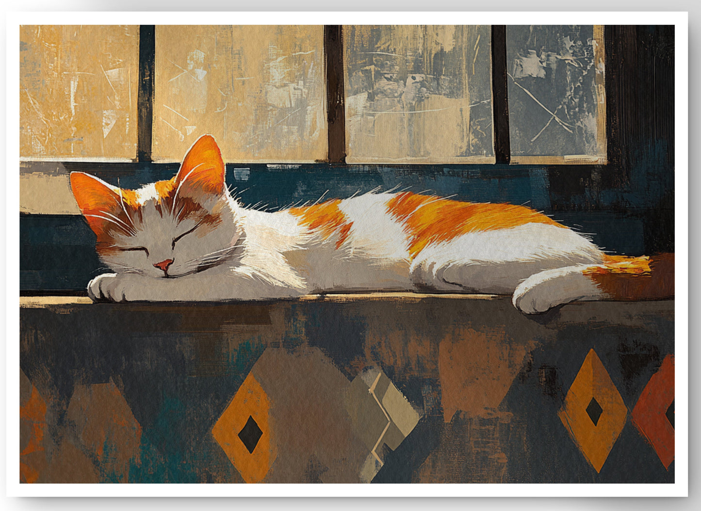 Sleeping Cat Window African American canvas print by MoomZee Artwork