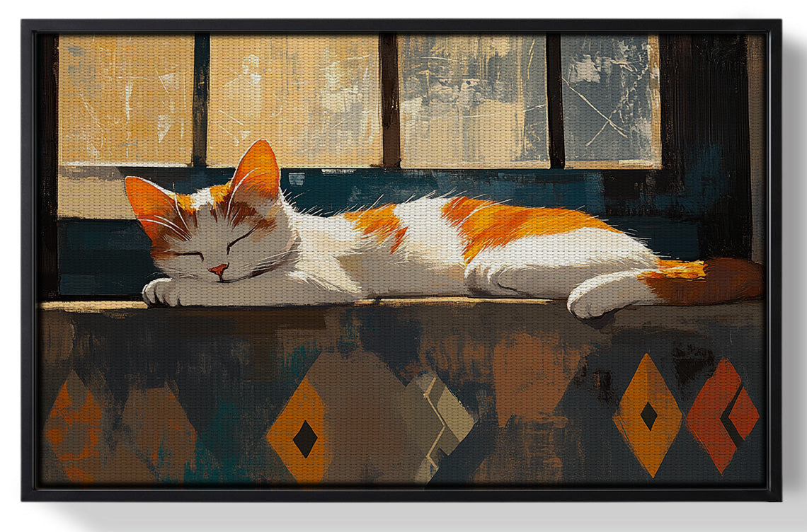 Framed Sleeping Cat Window African American canvas print for home decor