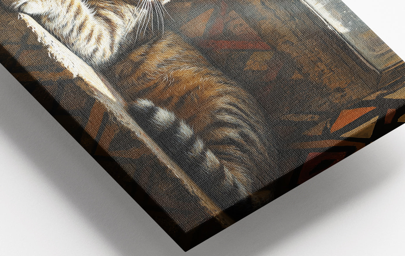 Close-up of Tabby Cat Window African American canvas print detail