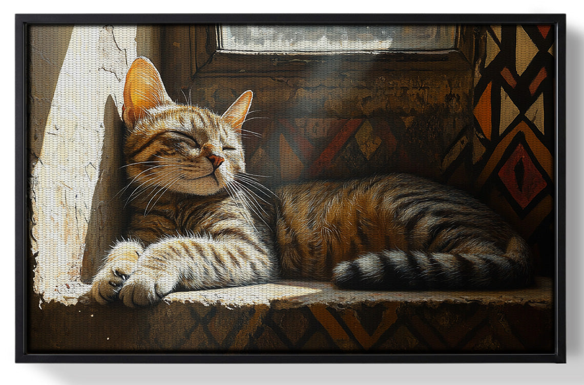 Framed Tabby Cat Window African American canvas print for home decor