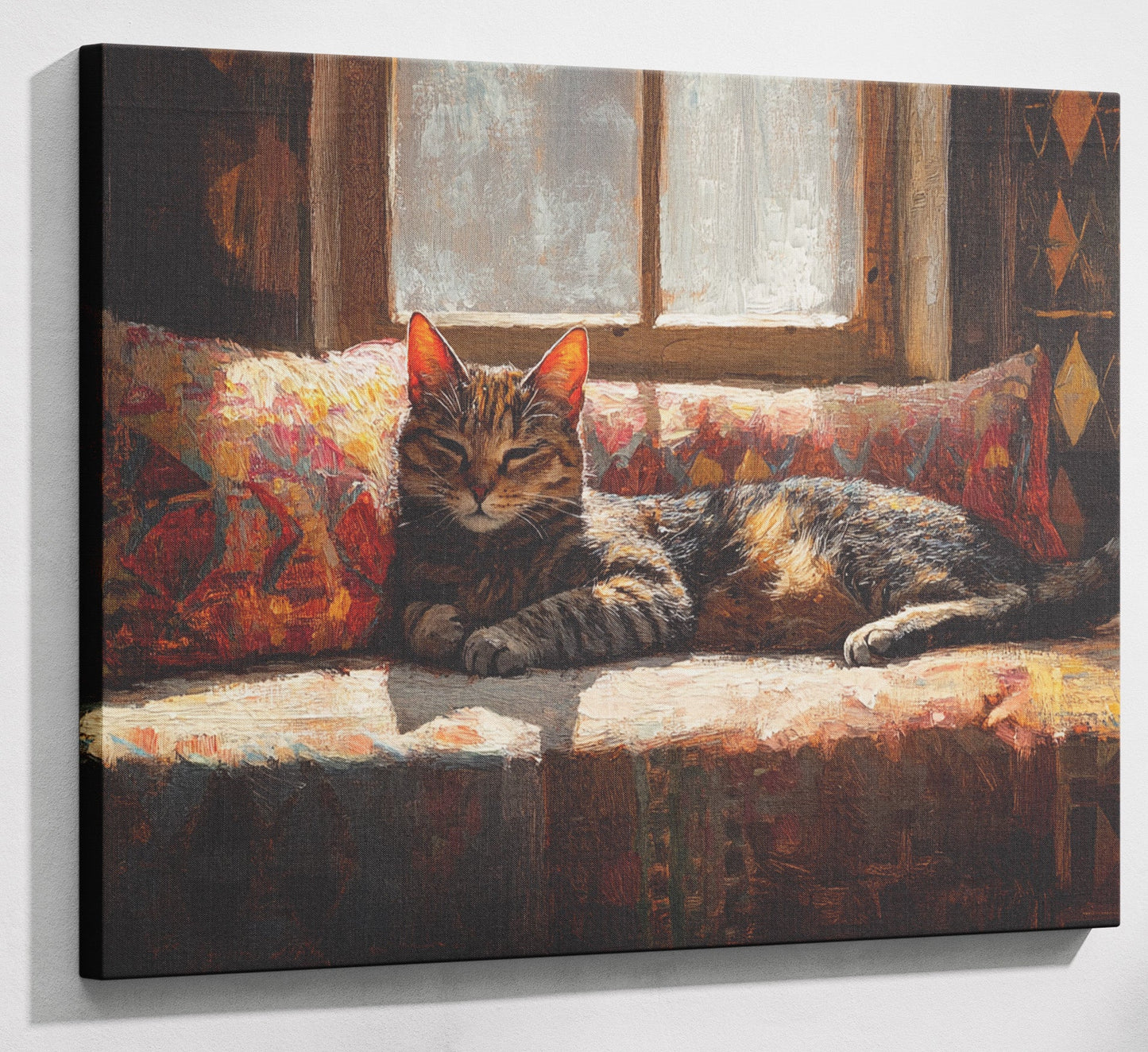 Tabby Cat Cozy Couch African American canvas print canvas print with visible wall art format