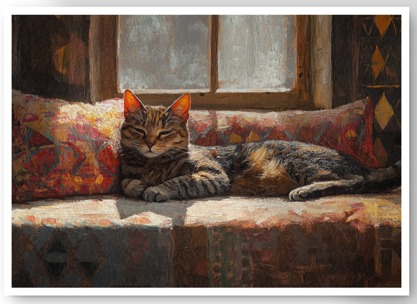 Tabby Cat Cozy Couch African American canvas print by MoomZee Artwork